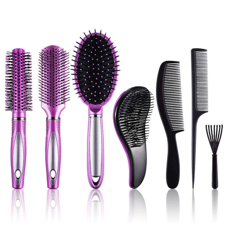 SIQUK 7 Pcs Hair Styling Set for Women and Men: Round Brush, Paddle Brush, Detangling and Wet/Dry Brushes - Image 1